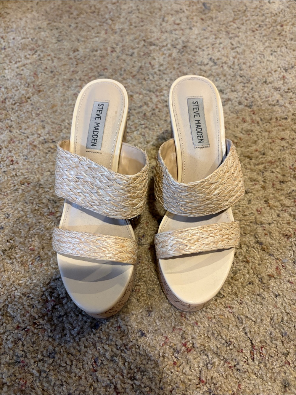 Steve Madden Cream Woven Wedge Sandals